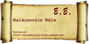 Balázsovics Béla névjegykártya